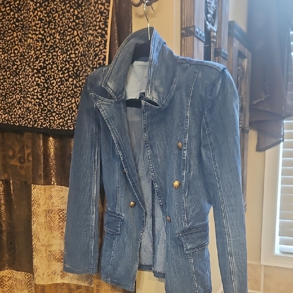 SHEIN Gold-Buttoned Blue Denim Jacket